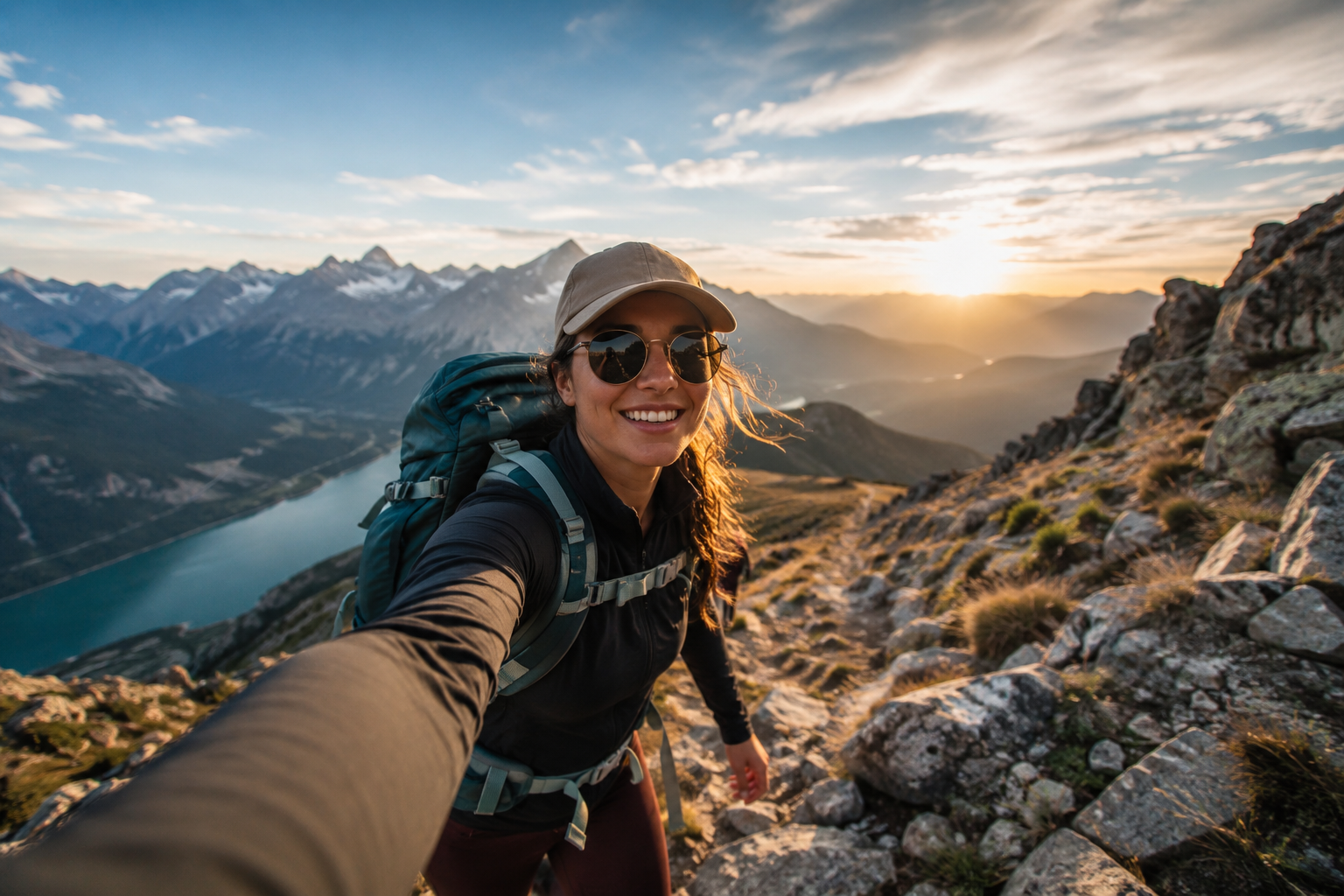 Creador de viajes grabando en una montaña